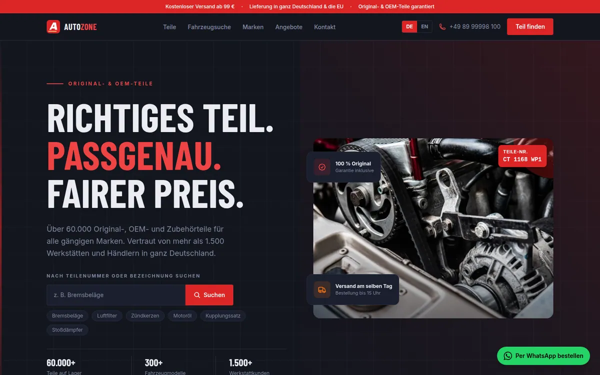 AutoZone Parts website template preview — AutoZone Teile live demo