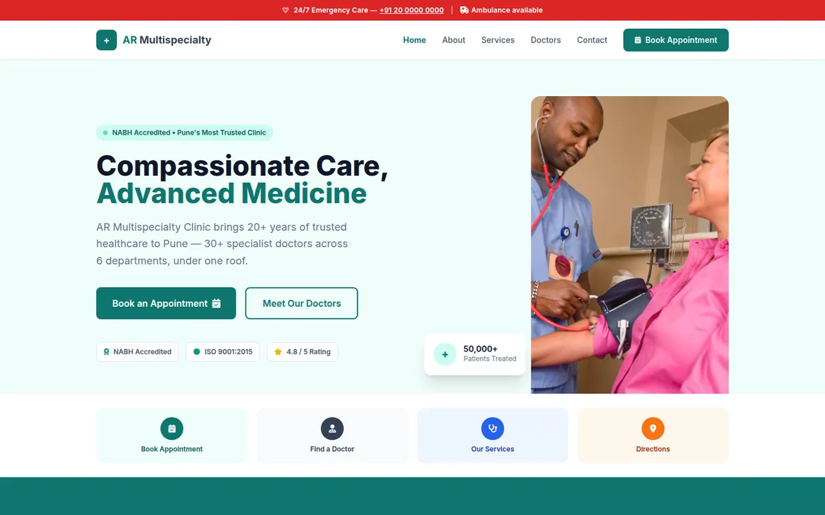 Clinic Multispecialty website template preview — AR Multispecialty Clinic, Pune live demo