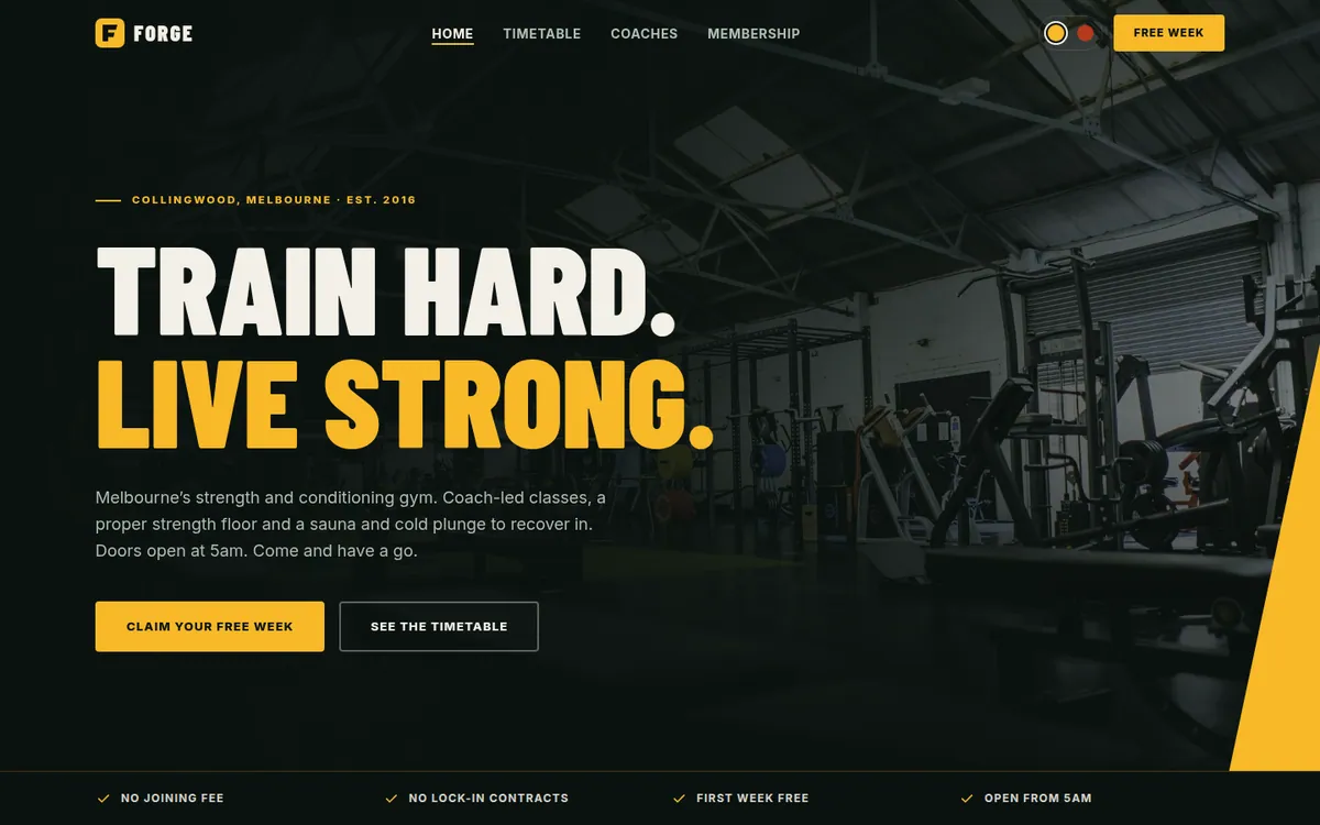 Forge Gym website template preview — Forge Strength & Conditioning live demo