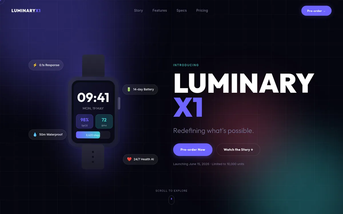 Luminary website template preview — Luminary X1 live demo